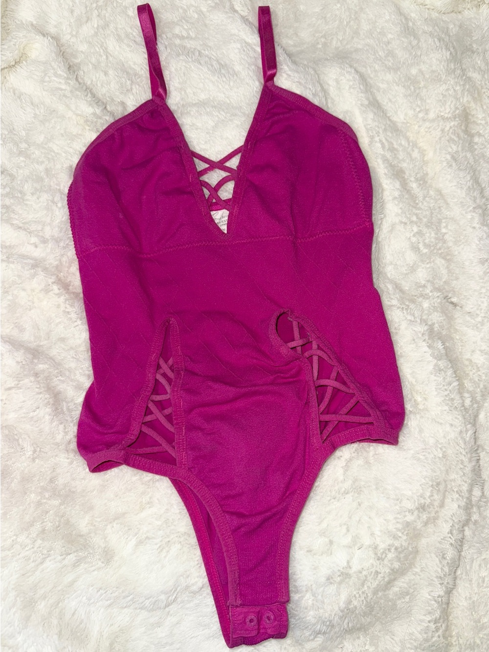 Women’s Fuchsia One-Piece Bodysuit with Crisscross Details